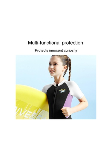 Dıve & Saıl 2.5mm Kısa Kollu Tek Parça Sıcak Çocuk Wetsuit Şnorkel Soğuğa Dayanıklı Mayo Mor