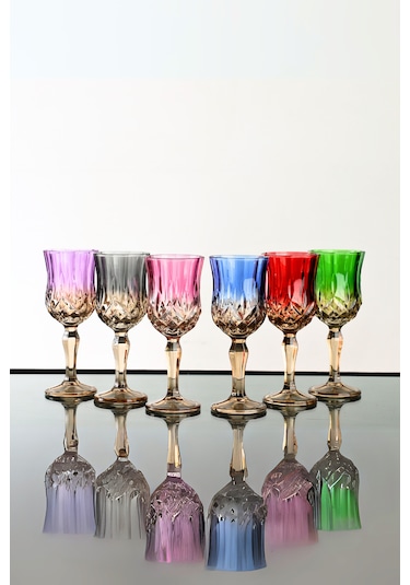 Çift Renk Organik Boya 6'lı Kristal Ayaklı Kahve Yanı Su Bardağı