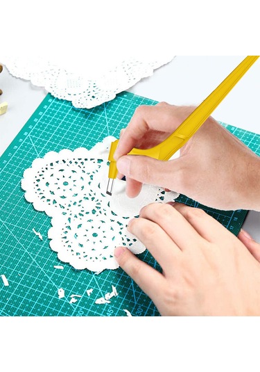 Leezsing 3'lü Uçlu 15 /30 /45 Çelik El Kesici Oymacı Bıçak Seti - Sarı, 360 Döner, Hassas Kâğıt Kesimi Sarı