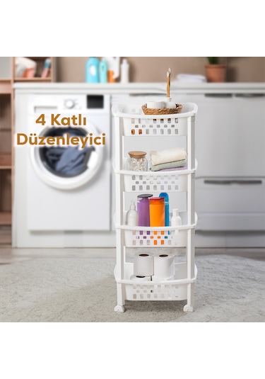 Porsima 79-1 4 Katlı Tekerlekli Raf Mutfak Banyo Düzenleyici Raf Beyaz