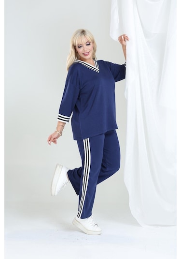 Şeritli Takım Oysho Modal Kumaş Şeritli Yumuşak Dokulu M-6xl Lacivert