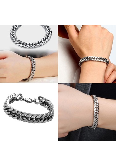 Erkekler Bilezik Küba Link Zinciri Katı Miami Kadın Kaplama Bordür Bileklik Takı 17x0.6 Cm 18x1.2cm Gümüş