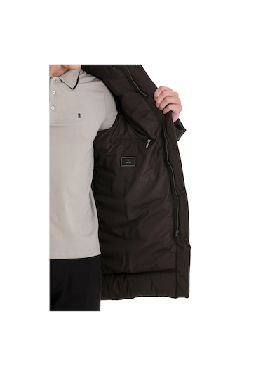 Hatemoğlu Haki Slim Fit Hakim Yaka Kapüşonlu Kaban Haki