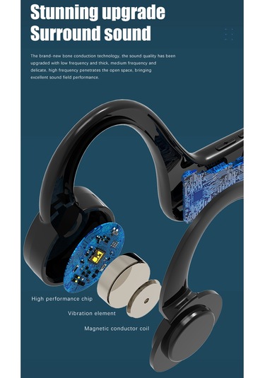 Folinda Siyah Kemiğeiletimli Bluetooth Kulaklık - Kablosuz Kulaküstü Tasarım, 8 Saat Çalma Süresi, 10m Alım Mesafesi