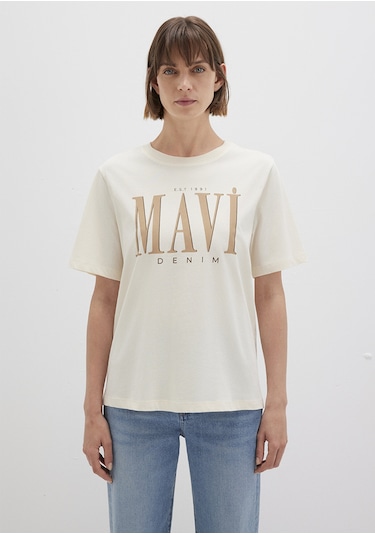 Mavi - Mavi Logo Baskılı Bej Tişört 1611990-70008 Bej