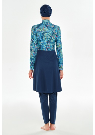 Yarım Fermuarlı Likralı Tam Kapalı Tesettür Mayo 3115 Açık Lacivert Açık Lacivert