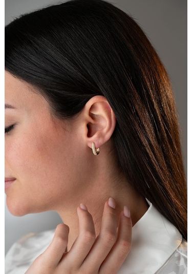 925 Ayar Gümüş Gold Kaplama U Şeklinde Zirkon Taşlı Küpe Gold