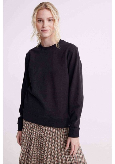 Baskısız Düz Siyah Kadın Sweatshirt