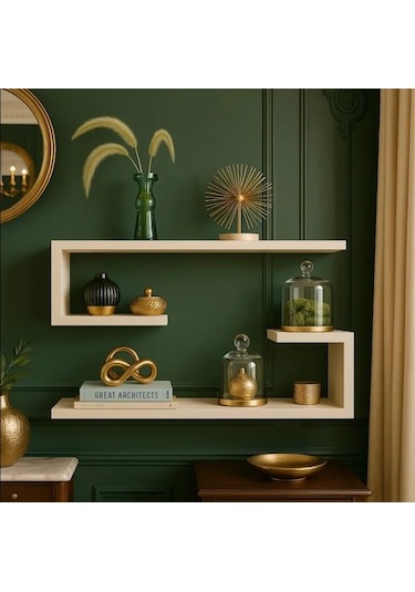 Portatif 2'li Modern Duvar Rafı & Çiçeklik & Oturma Odası & Banyo & Bahçe Krem