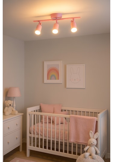 Spoti 3'lü Pembe Renk Gün Işığı Modern Tasarım Salon - Mutfak - Banyo Spot Ledli Sıralı Avize Pembe