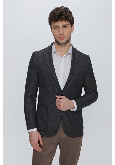 Koyu Lacivert Desenli Mono Yaka Astarsız 6 Drop Comfort Fit Rahat Kesim Ceket 1002225172-koyu Lacivert Koyu Lacivert