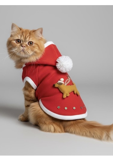 Buddy Kapşonlu Yılbaşı Kedi Sweatshirt Noel