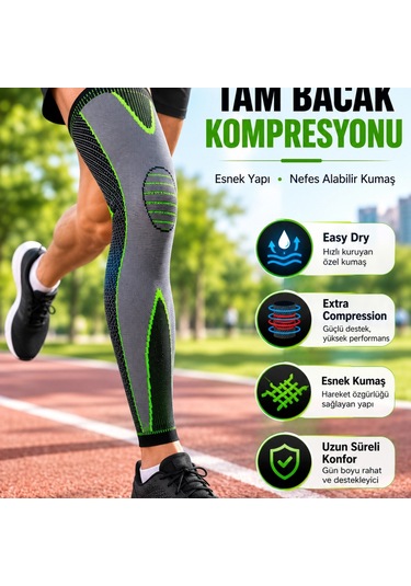 Ergonomik Uzun Spor Dizliği Esnek Kumaşlı Tam Boy Kompresyon Desteği