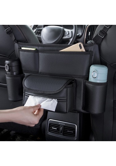 Suofeng Araba Koltuğu Arası Çantı - Eldiven Kutusu Askılı Depolama, Araç İçi Mendil Kutusu Ve Çok Amaçlı Organizer, H706 Siyah Deri Desenli A Modeli