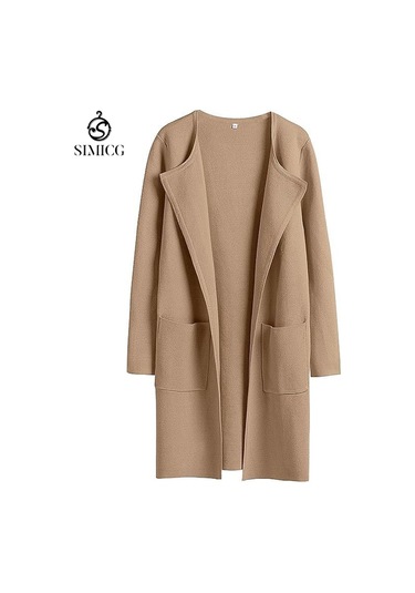 Sonbahar Ve Kış Aylarında Rahat Günlük Yakalı Kadın Kaban Haki