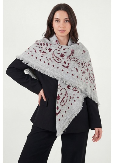 Lela Bayan Şal 6941302 Gri-bordo