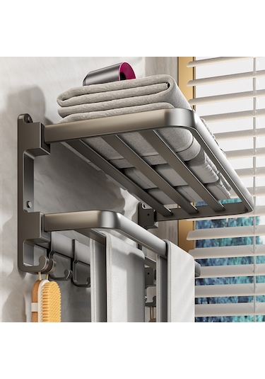 Banyo Havlu Askıları, Banyolar İçin 2 Katlı Havlu Askıları, Alüminyum Çay Havlu Askıları, Mutfak Tuvalet Otel Ofis İçin Çift Çubuklu Havlu Rafları Gri 60cm Gri