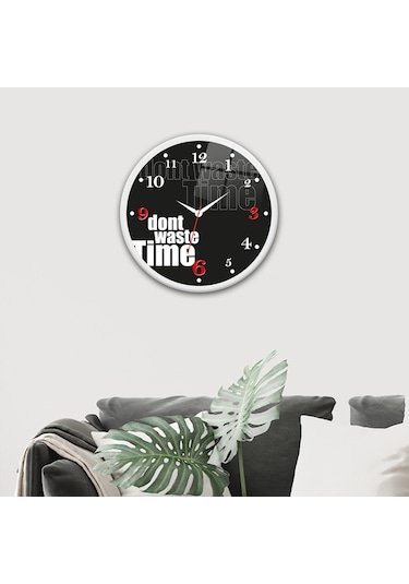 Decorita Cam Saat | Don't Waste Time Black | Çap40cm Çok Renkli