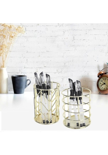 Ganzhoushop Adet Metal Tel Makyaj Fırçası Kalem Bardak Tutucu Ofis Kırtasiye Boş Izgara Masaüstü Depolama