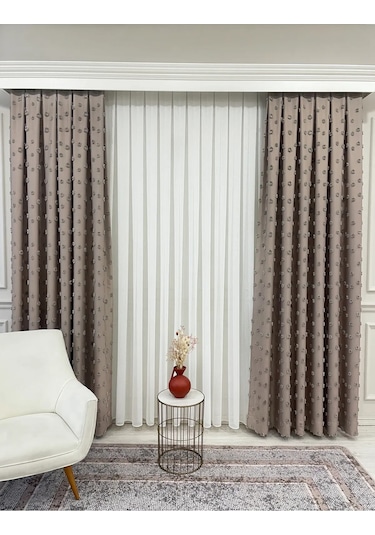 Brillant Carla Puffy Püsküllü Perde İstenilen Tüm Ölçülerde Kahve Kahve Rengi