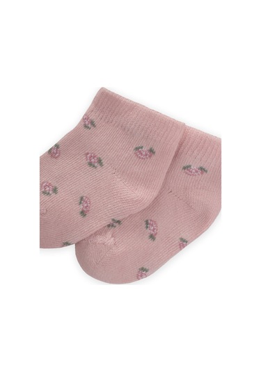 Cigit Çiçek Desenli Bebe Patik Çorabı 0-4 Yaş Pudra Pudra