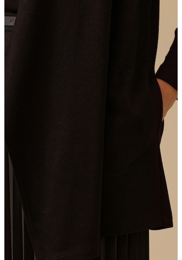 Galaxi Kadın Büyük Beden Asimetrik Kesim Triko Hırka 4004 Siyah Siyah