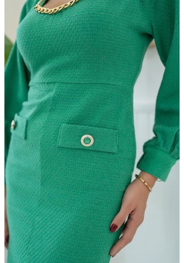 Yeşil Geniş Boğazlı Elbise Yeşil