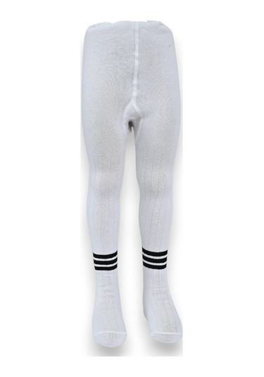 Çizgili Pamuklu Çocuk Külotlu Çorap Beyaz