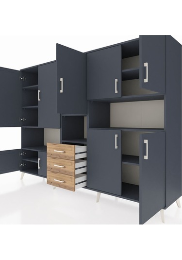 Hyperion Dolap 13 Raflı 3 Çekmeceli 9 Kapaklı 220x44x163 Antrasit Antrasit-antrasit/çam