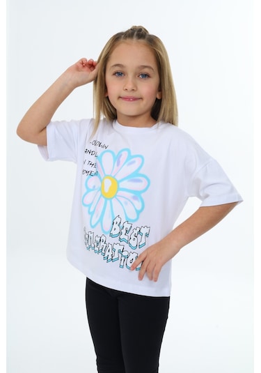 Toontoy Kids Toontoy Kız Çocuk Baskılı Tişört Beyaz