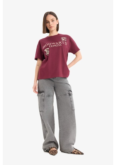 Defacto Coool Harry Potter Oversize Geniş Kalıp Sırt Baskılı Kısa Kollu Tişört E9850ax25aubr98 Bordo