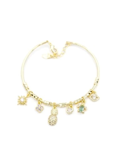 Ananas Charmlı Bilezik - Altın Çok Renkli