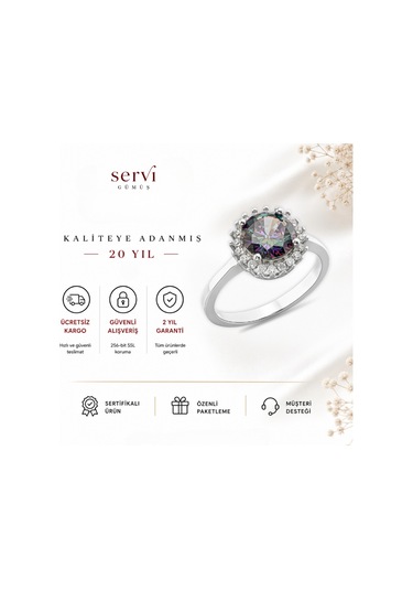 Servi 925 Ayar Gümüş Rainbow Taşlı Yüzük-87
