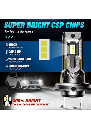 Geeksen Grafen T7s Direk Takma Tam Uyum Otomobil Led Farı H7 Siyah Fonksiyonel Lamba H7 Kısa