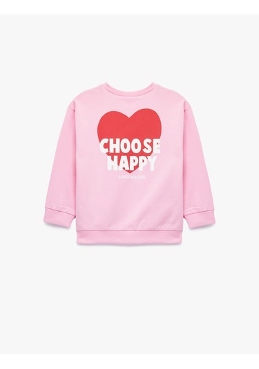 Koton Uzun Kollu Bisiklet Yaka Kalp Baskılı Pamuklu Sweatshirt Pembe 6wmg10103ak Gül