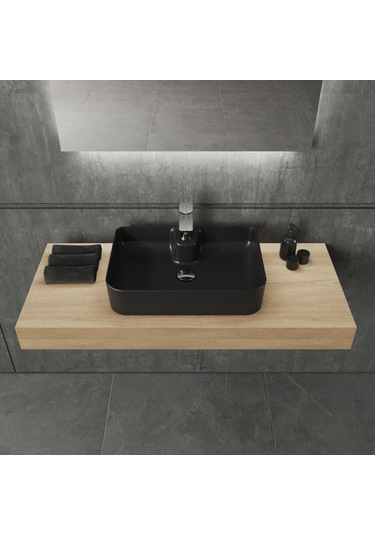Aqua Bagno Mestola Delikli Tezgah Üstü Lavabo Batarya Mat Siyah 50 x 35 CM