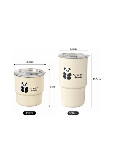 600 Ml 304 Paslanmaz Çelik Saman Bardak Araba Eşlik Eden Su Kapaklı Bardak Beigepanda Bej