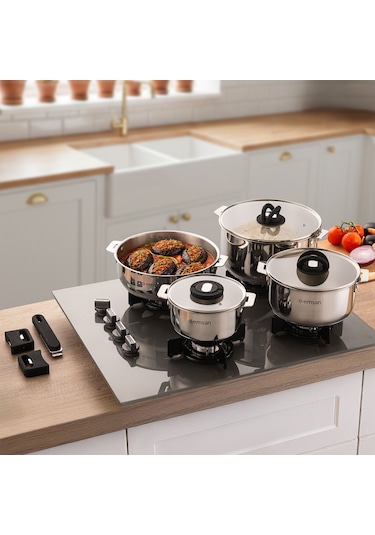 Emsan Steel Click 7 Parça Tencere Seti Açık Gri Gümüş