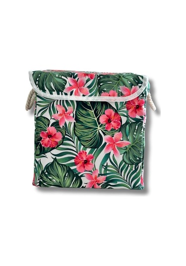 Kapaklı Dolap İçi Çamaşır Oyuncak Düzenleyici Katlanır Saklama Kutusu 30x30x30-yeşil Yaprak Siyah