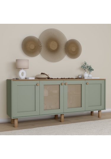 Bohem Serisi Natura 2 Kapak Pvc Hasır Desen Kül Yeşili Konsol Yeşil