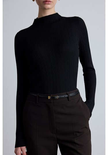 Yüksek Yaka Triko Bluz Siyah Siyah