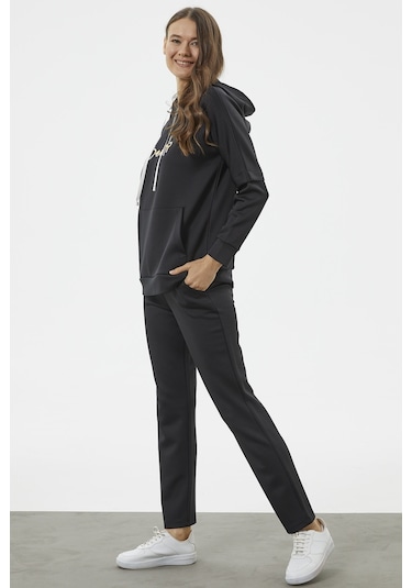 Kanguru Cepli Dalgıç Kumaş Eşofman Takım - Siyah 001