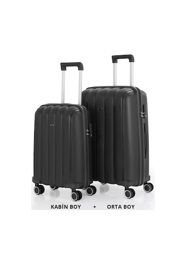 Mçs Bavul Orta Ve Kabin 2li Set Kırılmaz Silikon Valiz V305 Siyah