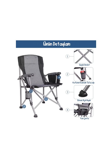 Efsane Kamp - Profesyonel Fold&go Katlanır Kamp Sandalyesi Gri Çok Renkli