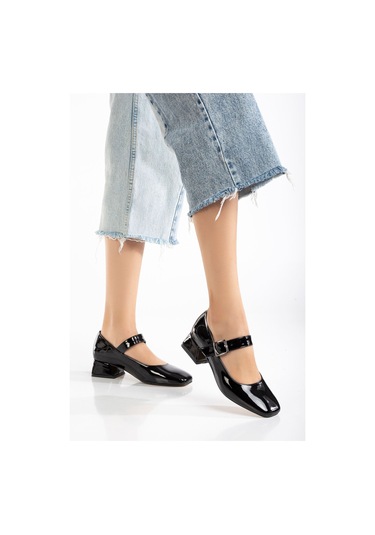 St-006 Siyah Rugan Günlük 4 Cm Topuklu Bayan Ayakkabı Siyah
