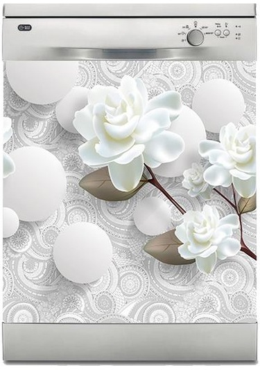 Bulaşık Makinesi Sticker Kaplama Beyaz Eşya Kaplama 3d Beyaz Gül