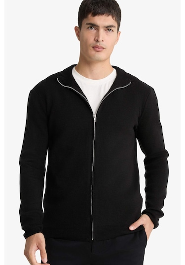 Defacto Standart Fit Dik Yaka Fermuarlı Triko Hırka C8158ax25aubk27 Siyah