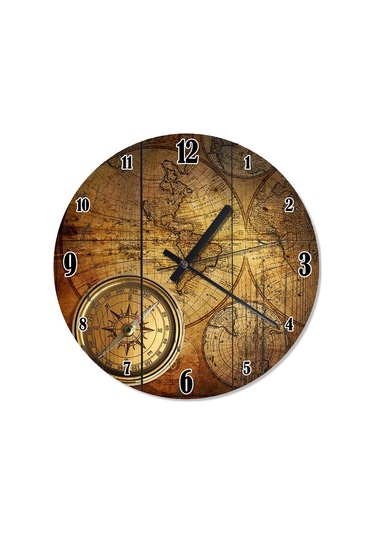 Ahşap Zeminde Küre Dünya Haritası Ve Pusula Duvar Saati Ahşap