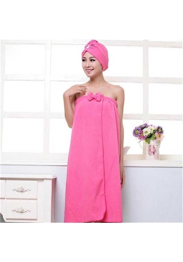 Gül Kırmızısı Kadın Sevimli Ilmek Çabuk Kuruyan Banyo Havlusu Spa Sarar Ve Duş Bonesi Bornoz Seti