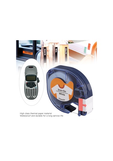 Moveevo Dymo Uyumlu Baskı Etiket Bandı, 12mmx2m, Beyaz Üzeri Siyah, Yüksek Sıkma Dayanımı, Kumaşa Ütüleyerek Uygulanır 1 Adet